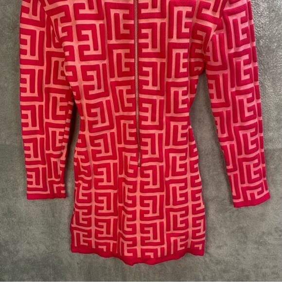Bodycon Mini Dress Women Large Hot Pink Jacquard Knit Fitted Going Out‎ Party - Picture 11 of 14